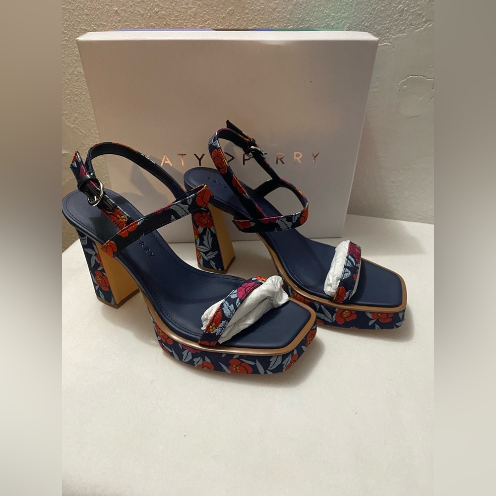 Katy Perry Collections Navy Floral Ankle-Strap Sandals - Picture 3 of 9